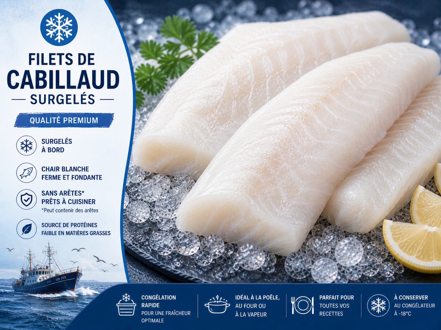Filets de cabillaud surgelés