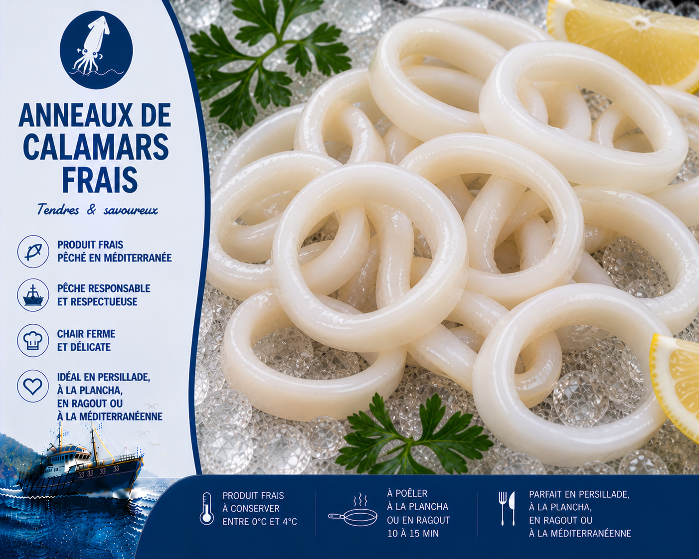 Anneaux de calamars frais